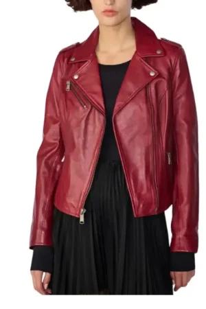 Asymmetrical Leather Womens Red Motorcycle Jacket