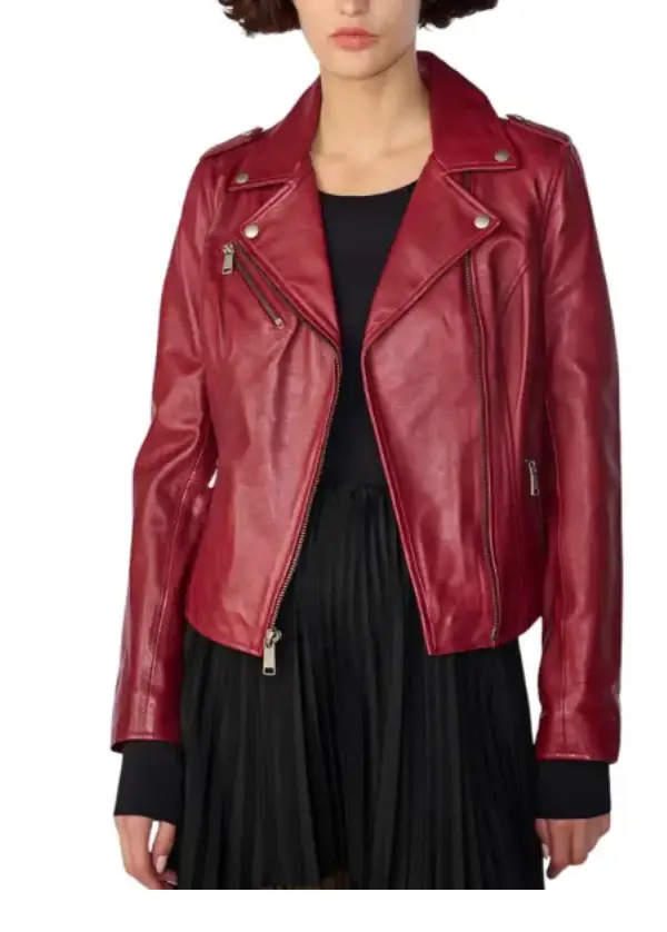 Asymmetrical Leather Womens Red Motorcycle Jacket 1 Asymmetrical Leather Womens Red Motorcycle Jacket