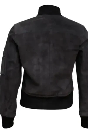 Bomber Grey Suede Leather Jacket For Womens