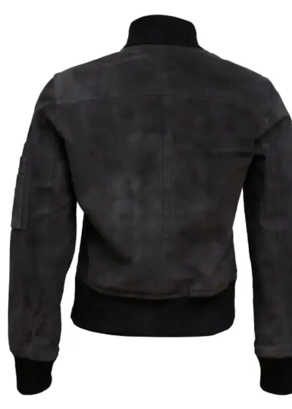 Bomber Grey Suede Leather Jacket For Womens 5 Bomber Grey Suede Leather Jacket For Womens - Image 5