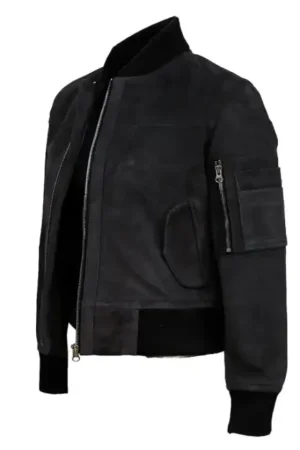 Bomber Grey Suede Leather Jacket For Womens