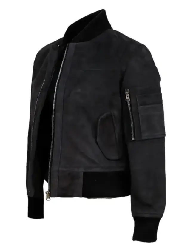 Bomber Grey Suede Leather Jacket For Womens 4 Bomber Grey Suede Leather Jacket For Womens - Image 4