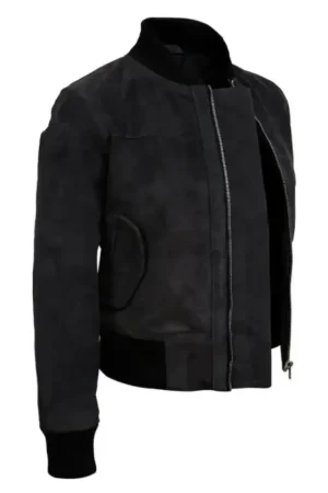 Bomber Grey Suede Leather Jacket For Womens