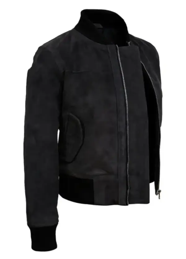 Bomber Grey Suede Leather Jacket For Womens 3 Bomber Grey Suede Leather Jacket For Womens - Image 3
