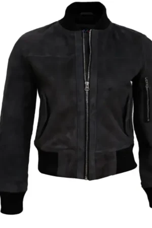 Bomber Grey Suede Leather Jacket For Womens
