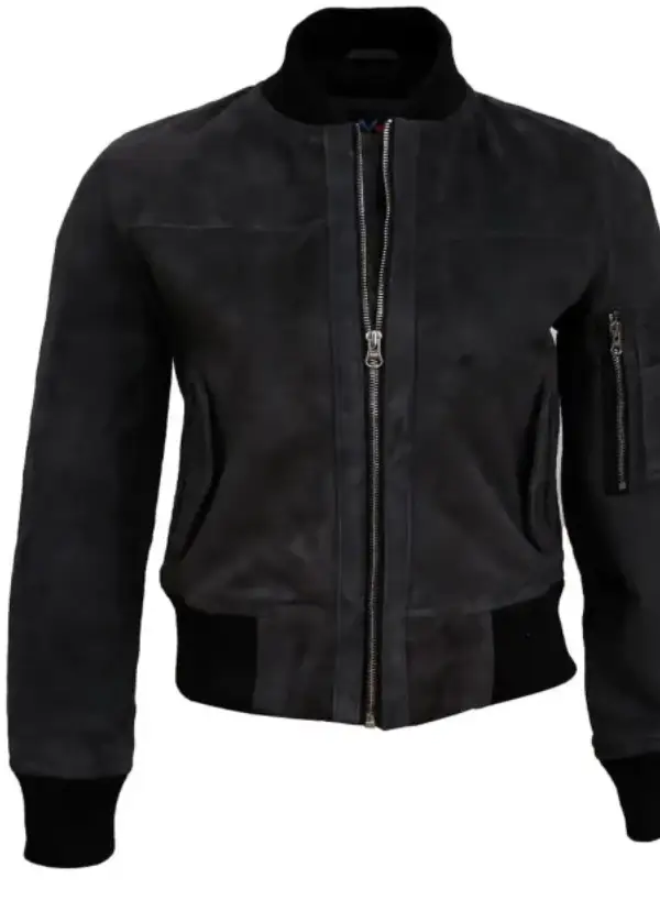 Bomber Grey Suede Leather Jacket For Womens 1 Bomber Grey Suede Leather Jacket For Womens