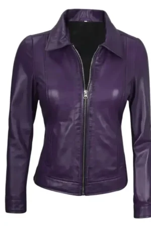 Harrington Purple Leather Jacket Womens