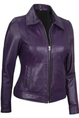 Harrington Purple Leather Jacket Womens