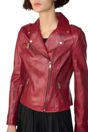 Asymmetrical Leather Womens Red Motorcycle Jacket
