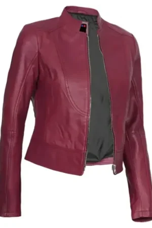 Pink Cafe Racer Leather Jacket Womens