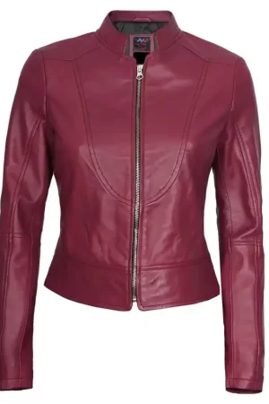 Pink Cafe Racer Leather Jacket Womens