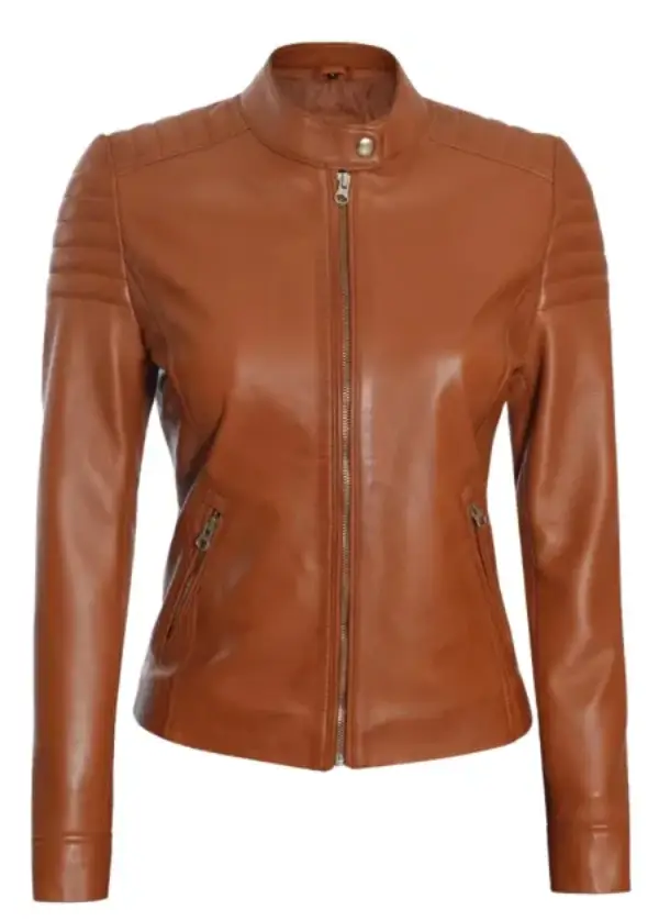 Quilted Cafe Racer Leather Tan Biker Jacket Womens 2 Quilted Cafe Racer Leather Tan Biker Jacket Womens