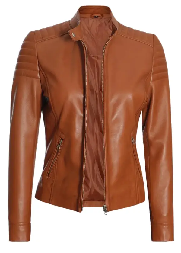 Quilted Cafe Racer Leather Tan Biker Jacket Womens 1 Quilted Cafe Racer Leather Tan Biker Jacket Womens