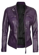 Quilted Purple Leather Biker Jacket Womens
