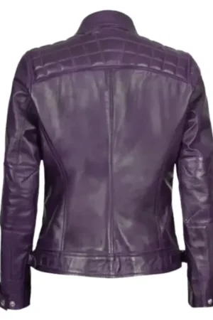 Quilted Purple Leather Biker Jacket Womens
