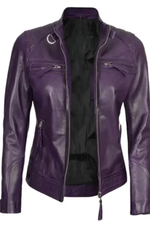 Quilted Purple Leather Biker Jacket Womens