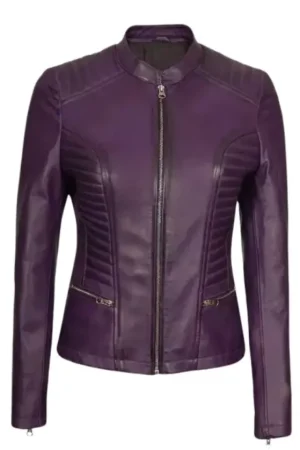 Quilted Purple Moto Leather Jacket Womens