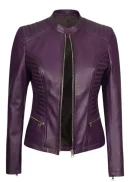 Quilted Purple Moto Leather Jacket Womens