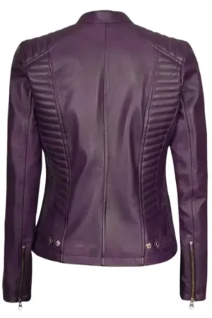 Quilted Purple Moto Leather Jacket Womens