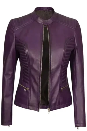 Quilted Purple Moto Leather Jacket Womens