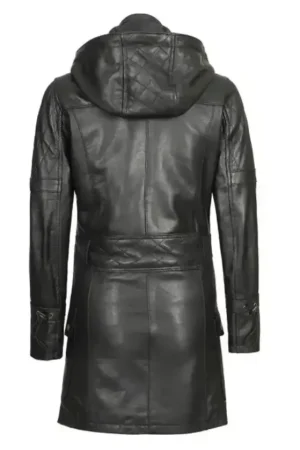 Real Lambskin Black Hooded Leather Coat Womens