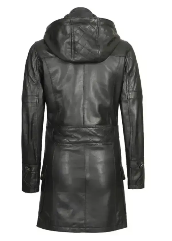 Real Lambskin Black Hooded Leather Coat Womens 3 Real Lambskin Black Hooded Leather Coat Womens - Image 3