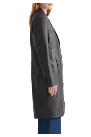 Real Lambskin Black Leather Trench Coat Womens