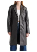 Real Lambskin Black Leather Trench Coat Womens