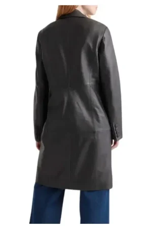 Real Lambskin Black Leather Trench Coat Womens