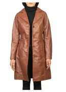 Real Lambskin Brown Leather Trench Coat Womens