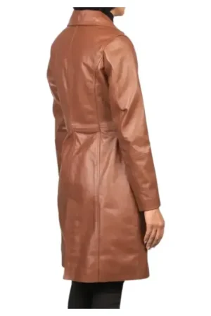 Real Lambskin Brown Leather Trench Coat Womens