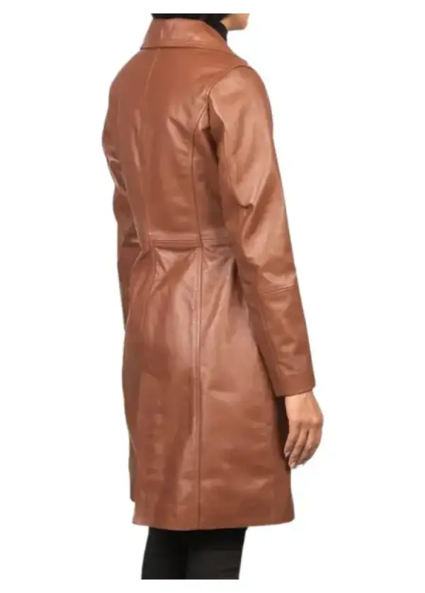 Real Lambskin Brown Leather Trench Coat Womens 3 Real Lambskin Brown Leather Trench Coat Womens