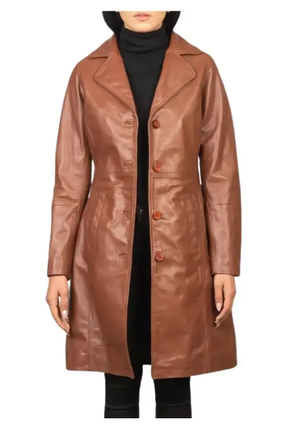 Real Lambskin Brown Leather Trench Coat Womens 1 Real Lambskin Brown Leather Trench Coat Womens