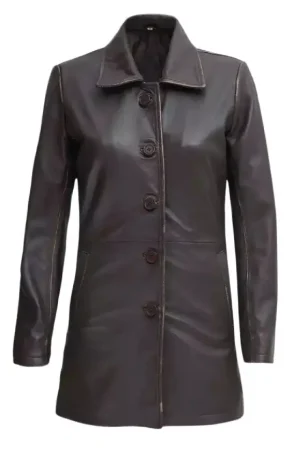 Real Lambskin Dark Brown Leather Coat Womens