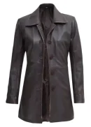 Real Lambskin Dark Brown Leather Coat Womens