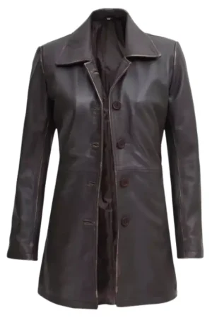 Real Lambskin Dark Brown Leather Coat Womens