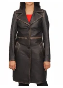 Real Lambskin Distressed Brown Leather Coat Womens