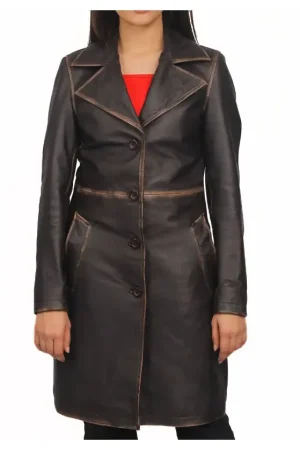 Real Lambskin Distressed Brown Leather Coat Womens