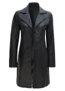 Real Lambskin Long Black Petite Leather Coat Womens