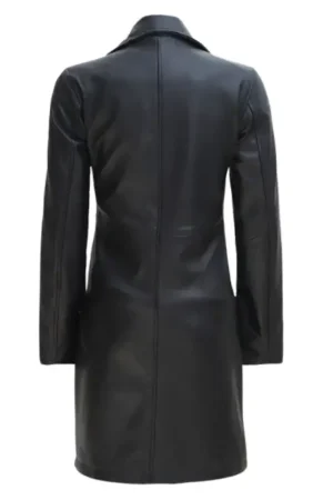 Real Lambskin Long Black Petite Leather Coat Womens