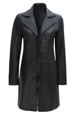 Real Lambskin Long Black Petite Leather Coat Womens