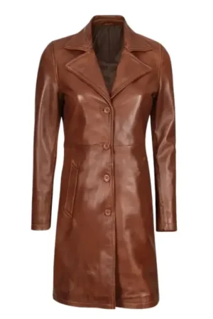 Real Lambskin Petite Brown Leather Coat Womens