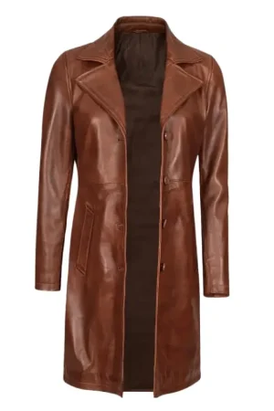 Real Lambskin Petite Brown Leather Coat Womens