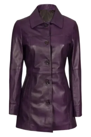 Real Lambskin Purple Leather Coat Womens