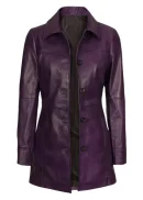 Real Lambskin Purple Leather Coat Womens