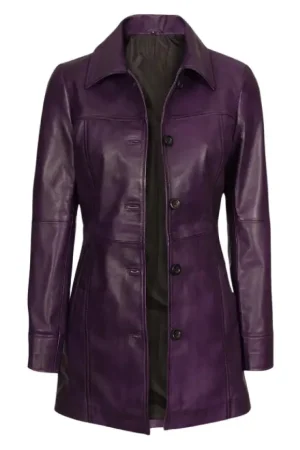 Real Lambskin Purple Leather Coat Womens
