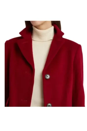 Single Breasted Red Wool Coat Womens