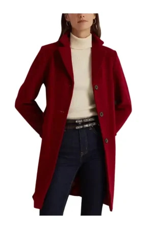 Single Breasted Red Wool Coat Womens