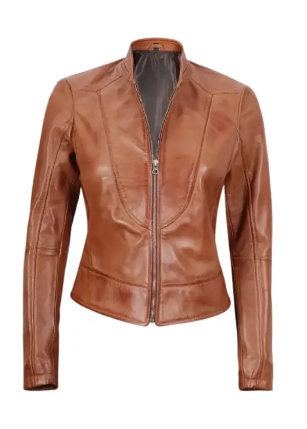 Slim Fit Tan Leather Biker Jacket Womens 2 Slim Fit Tan Leather Biker Jacket Womens