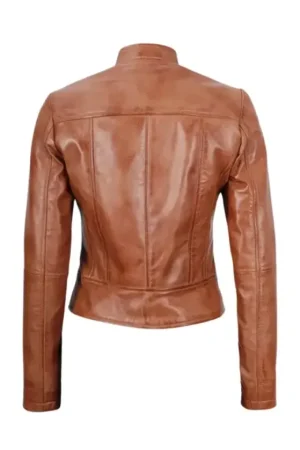 Slim Fit Tan Leather Biker Jacket Womens